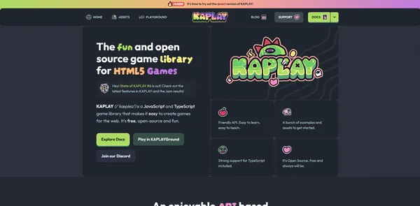 Vista previa del sitio web de un motor de videojuegos 2D.